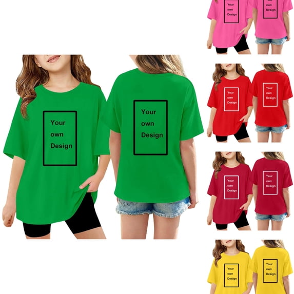 RTKFRFLM Girls Personalized Custom T-Shirt Casual Blank Solid Color Loose Fit Crewneck Short Sleeve Everyday Tee Top