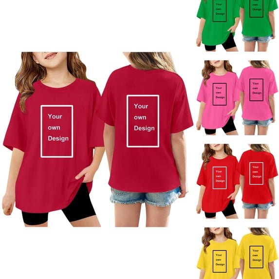 RTKFRFLM Girls Personalized Custom T-Shirt Casual Blank Solid Color Loose Fit Crewneck Short Sleeve Everyday Tee Top