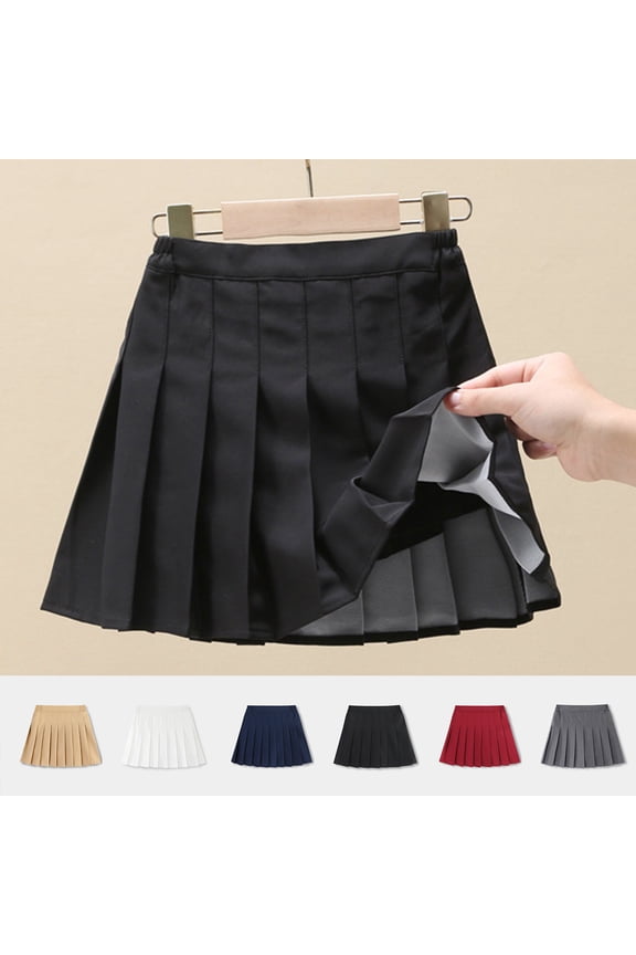 Girls Pleated School Skirt Academic Style School Uniform Skort with Safety Shorts Khaki 5-6 Years