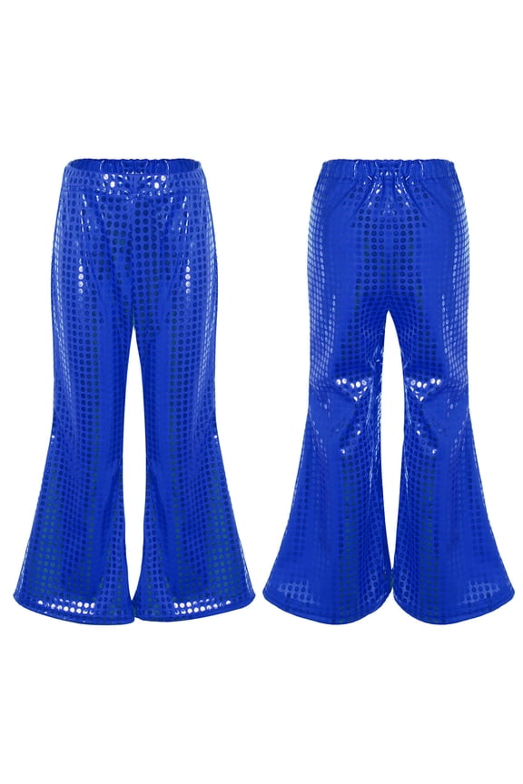 Girls Polka Dot Sequin Flare Pants Sparkly Bell Bottom Trousers for Party Carnival Kids Style Fish Tail Pants
