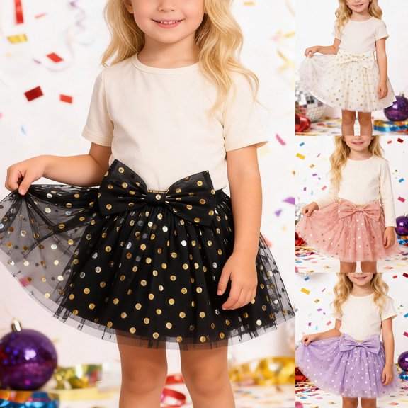 RTKFRFLM Girls Polka Dot Tutu Skirt with Bow Kids Mesh Puffy Skirt for Carnival and Dance Performance Toddler Ballerina Ballet Skirt Children's Classic Party Dancewear for Ages 1-7 Years