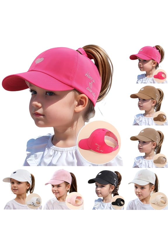 Girls Ponytail Baseball Cap Criss-Cross High Bun Summer Sun Hat Hot