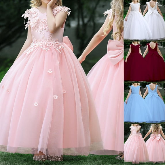 RTKFRFLM Girls Puffy Tulle Princess Dress Fashionable Runway Performance Gown Pink 6-7 Years