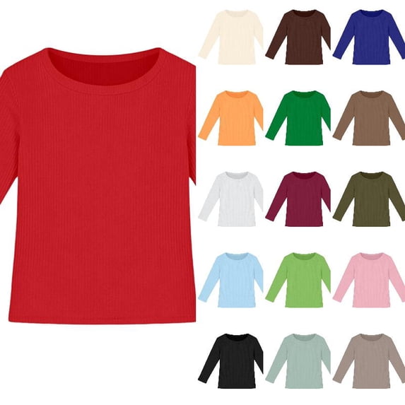 RTKFRFLM Girls Ribbed Long Sleeve T-Shirt Stretch Crewneck Slim Fit Pullover Top Casual Basic Tee Underwear Shirt for Toddler Kids