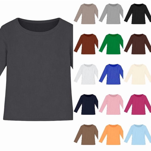 RTKFRFLM Girls Ribbed Long Sleeve T-Shirt Stretch Crewneck Slim Fit Pullover Top Casual Basic Tee Underwear Shirt for Toddler Kids