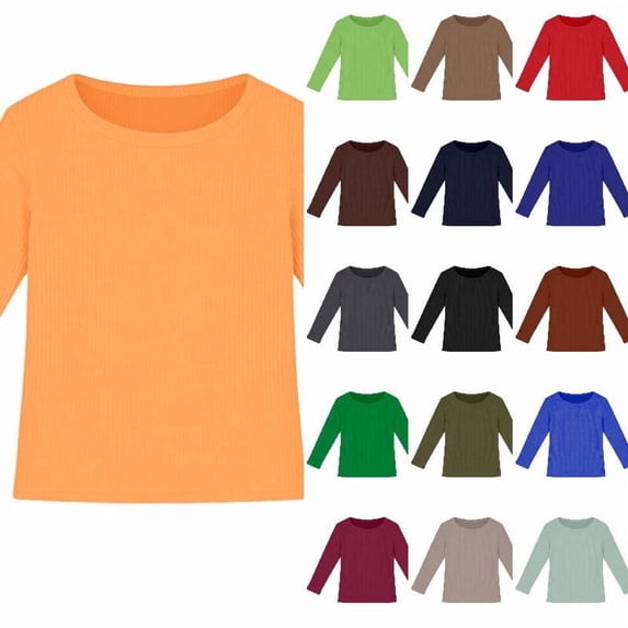 RTKFRFLM Girls Ribbed Long Sleeve T-Shirt Stretch Crewneck Slim Fit Pullover Top Casual Basic Tee Underwear Shirt for Toddler Kids