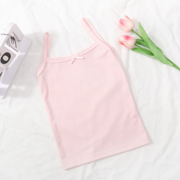 RTKFRFLM Girls Ribbed Tank Top Longline Slim Fit Sleeveless Base Layer Light Pink 3-4 Years