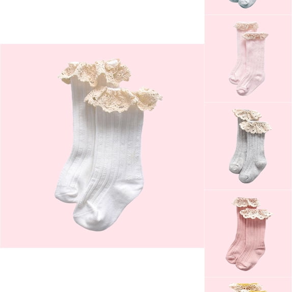 RTKFRFLM Girls Ruffle Lace Knee High Socks Cotton Princess Long Stockings for Toddlers Pink 1-3 Years