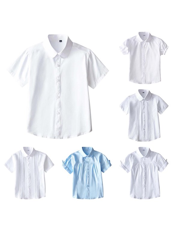 Girls School Uniform Summer Short Sleeve White Shirt Plus Size Student Performance Dress Blouse for Back to School Season
