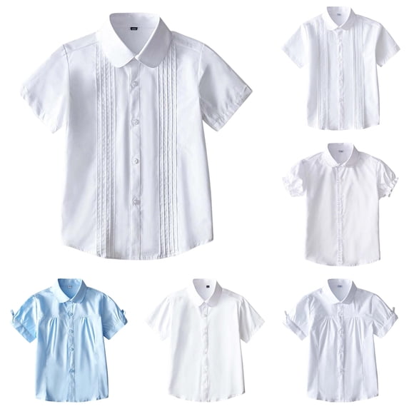 RTKFRFLM Girls School Uniform Summer Short Sleeve White Shirt Plus Size Student Performance Dress Blouse for Back to School Season