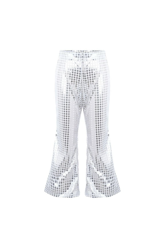 Girls Sequin Flared Pants, Polka Dot Leg Pants for Kids Stage Performance and Party