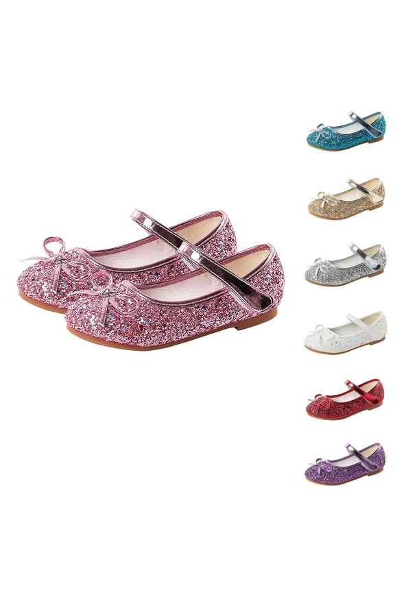 Girls Sequin Princess Shoes Bowknot Decor Flat Dance Dress Shoes Red 5-5.5 Years