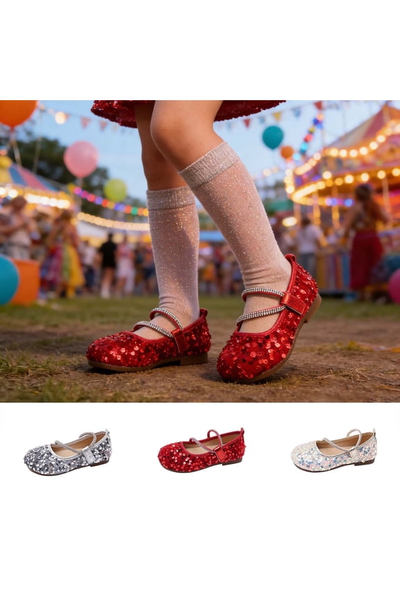 Girls Sequin Princess Shoes Soft Sole Formal Dress Shoes for Performance Red 6-7 Years