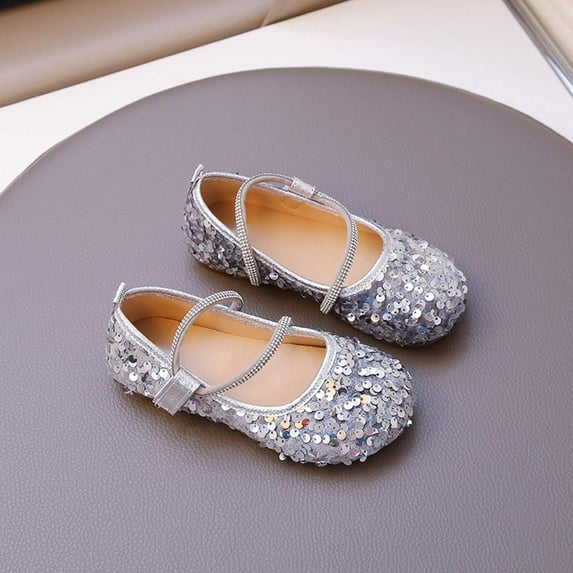 RTKFRFLM Girls Sequin Princess Shoes Soft Sole Formal Dress Shoes for Performance Red 6-7 Years