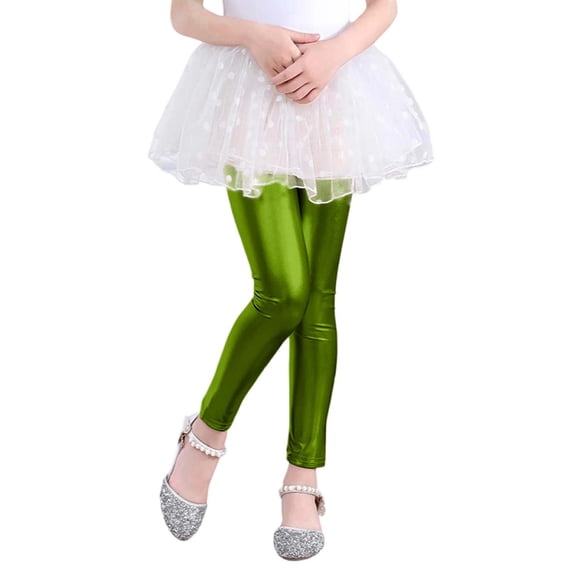 RTKFRFLM Girls Shiny Liquid Metallic Leggings Sparkly Performance Dance Pants for Recitals Parties and Stage Shows