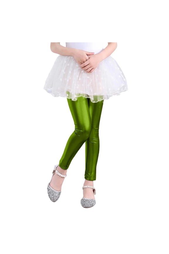 Girls Shiny Liquid Metallic Leggings Sparkly Performance Dance Pants for Recitals Parties and Stage Shows