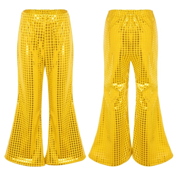 RTKFRFLM Girls Shiny Sequin Pants Polka Dot Flare Performance Trousers Hot Pink 6-7 Years