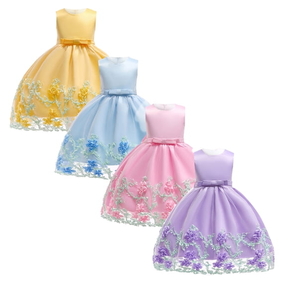 RTKFRFLM Girls Sleeveless Floral Embroidered Tutu Dress Kids Elegant Lace Mesh Tulle Princess Gown Formal Party Dress for Wedding and Flower Girls