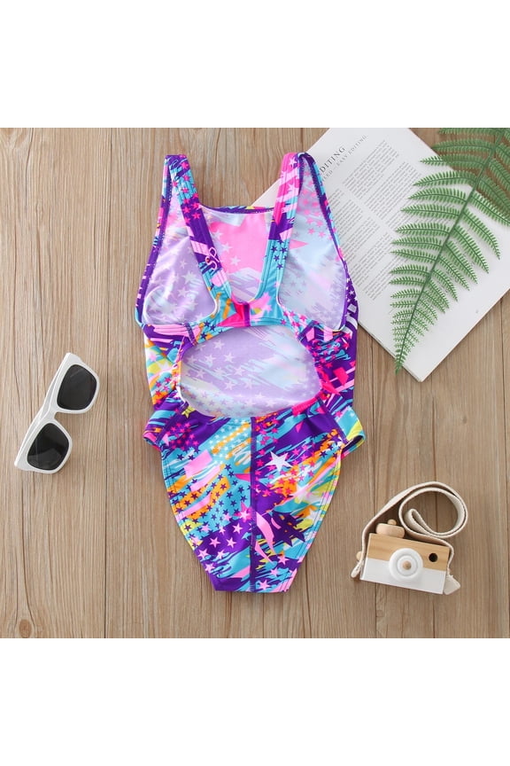Girls Sleeveless One-Piece Swimsuit Professional Athletic Training Swimwear Purple 17-18 Years