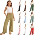 thumbnail image 1 of RTKFRFLM Girls Solid Casual Pants Soft Cotton Lounge Trousers with Comfortable Elastic Waistband for Kids Big Girls Size 4-15 Years, 1 of 8