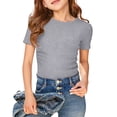 thumbnail image 1 of RTKFRFLM Girls Solid Ribbed Knit Top Short Sleeve Crewneck Casual Basic T-Shirt Light Gray 13-14Years, 1 of 2