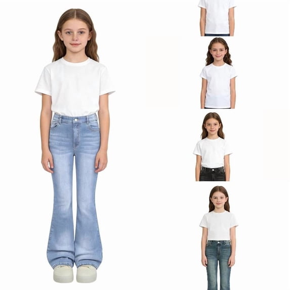 RTKFRFLM Girls Stretch Flare Jeans Fashion Slim Fit Bell Bottom Denim Pants Comfort Elastic Waist Jean Trousers for Teenagers