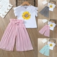 thumbnail image 1 of RTKFRFLM Girls Summer Fashion Set Sunflower Print Top and Chiffon Wide Leg Pants Grey 10 Years, 1 of 7