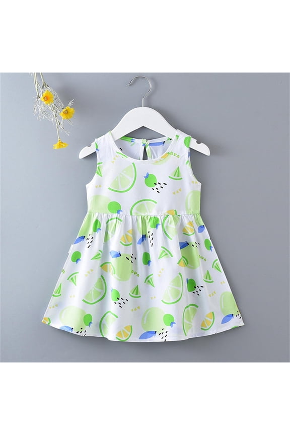 Girls Summer Floral A-Line Dress Sleeveless Cotton Beach Dress 2026 Kids Princess Sundress for Girls