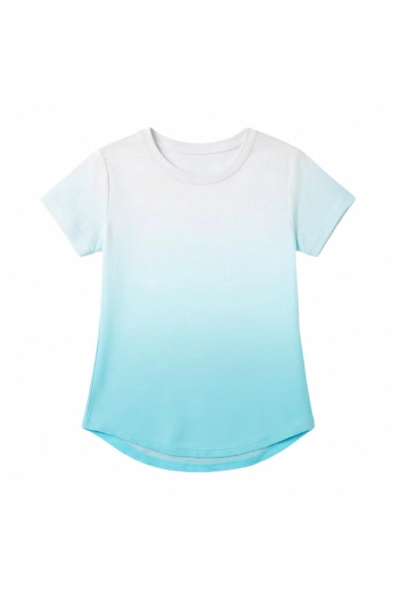 Girls Sunset Ombre T-Shirt Vibrant Warm Hue Transition Crewneck Short Sleeve Summer Active Play Tee Top