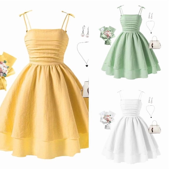 RTKFRFLM Girls Sweet Cami Sundress Summer Solid Color Bowknot Tiered A-Line Princess Holiday Beach Dresses for Kids Big Girls