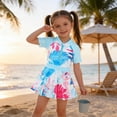 thumbnail image 1 of RTKFRFLM Girls Swimsuit Floral Leaf Print Ruffle Dress with Shorts, One Piece Swimwear for Toddler Kids Beach Pool, 1 of 8