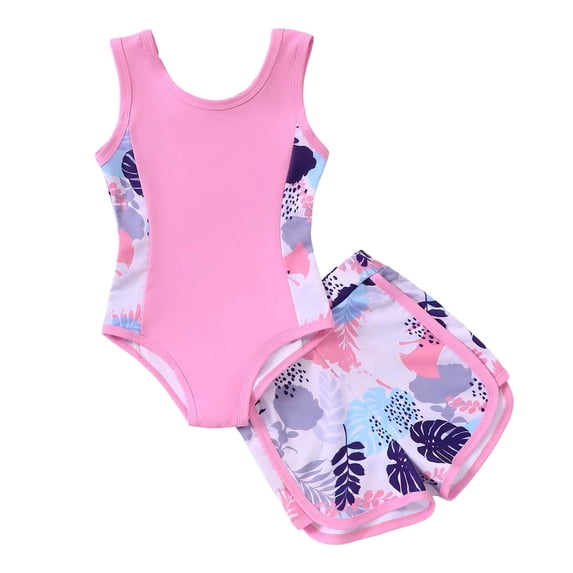 RTKFRFLM Girls Swimsuit Set Printed Tankini Top and Boyleg Swim Shorts 2-Piece Bikini Set Beach Bathing Suit Kids