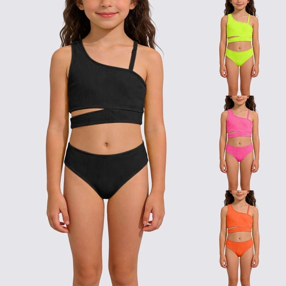 RTKFRFLM Girls Two Piece Solid Color Swimsuit Big Girls Cami Bikini Top with Shorts Set Summer Beach Vacation Bathing Suit Comfortable Swimwear for 7-12 Years