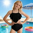 thumbnail image 1 of RTKFRFLM Girls Two Piece Solid Color Swimsuit Kids Athletic Bikini Set for Ages 2-12 Years High Elastic Summer Beachwear Bathing Suit Comfortable Swim Sets, 1 of 4