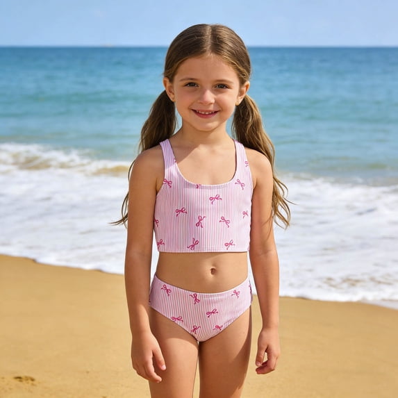 RTKFRFLM Girls Two Piece Swimsuit Strappy Bikini Floral Print Tankini, Summer Swimwear for Youth Students