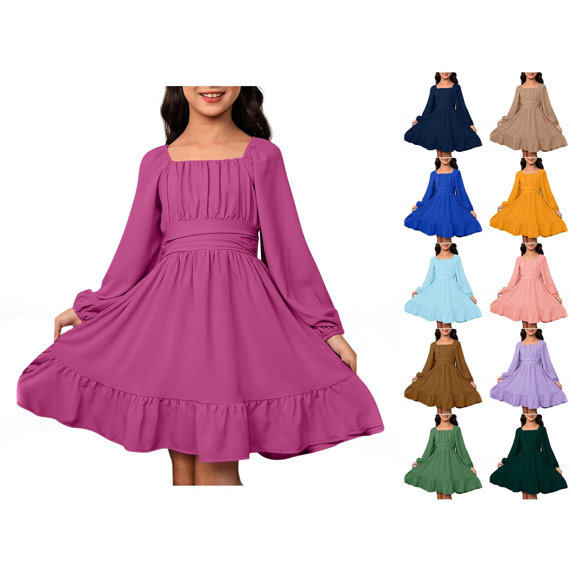 RTKFRFLM Girls Vintage Puff Sleeve Dress Backless Retro Vacation Style Gown Navy 14-15 Years