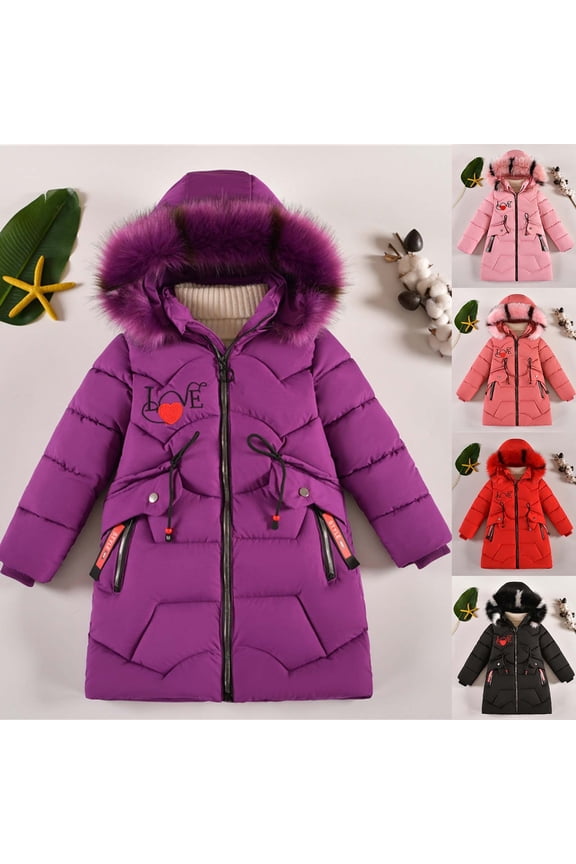 Girls Winter Padded Jacket Mid Length Thick Warm Cotton Coat for Big Kids Outdoor Cold Weather Outfits School Daily Wear Hooded Winter Outerwear Red 9-10 Years