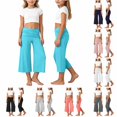 thumbnail image 1 of RTKFRFLM Girls Yoga Capri Pants Solid Color Foldover Ruched Waist Wide Leg Casual Cropped Trousers Leggings Kids 5-14Y, 1 of 8