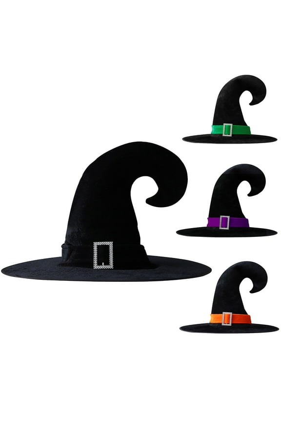 Halloween Witch Hat Velvet Curved Horn Wizard Cap for Kids and Adults Green One Size