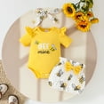 thumbnail image 1 of RTKFRFLM Baby 3-Piece Summer Set Cartoon Bee Print Short Sleeve Romper Bodysuit with Matching Shorts and Headband Soft Cotton Outfits and Playwear for Girls, 1 of 6