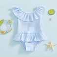 thumbnail image 1 of RTKFRFLM Baby Girls One Piece Swimsuit Sweet Striped Pattern Bathing Suit for Toddler Kids Summer Beach Pool Party Fashionable Swimwear Outfits Sky Blue 2-3 Years, 1 of 2