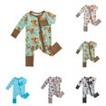 thumbnail image 1 of RTKFRFLM  Romper Cartoon Print Long Sleeve Zippered Sleep and Play Khaki 6M, 1 of 3