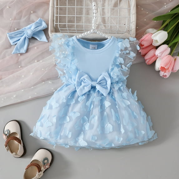 RTKFRFLM Infant Butterfly Embroidery Gown Sleeveless Mesh Tulle Princess Tutu Dress Pink 6-12 Months