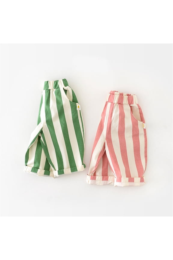 Infant High Waist Striped Pants Colorful Cotton Relaxed Fit Trousers Pink 6-12 Months