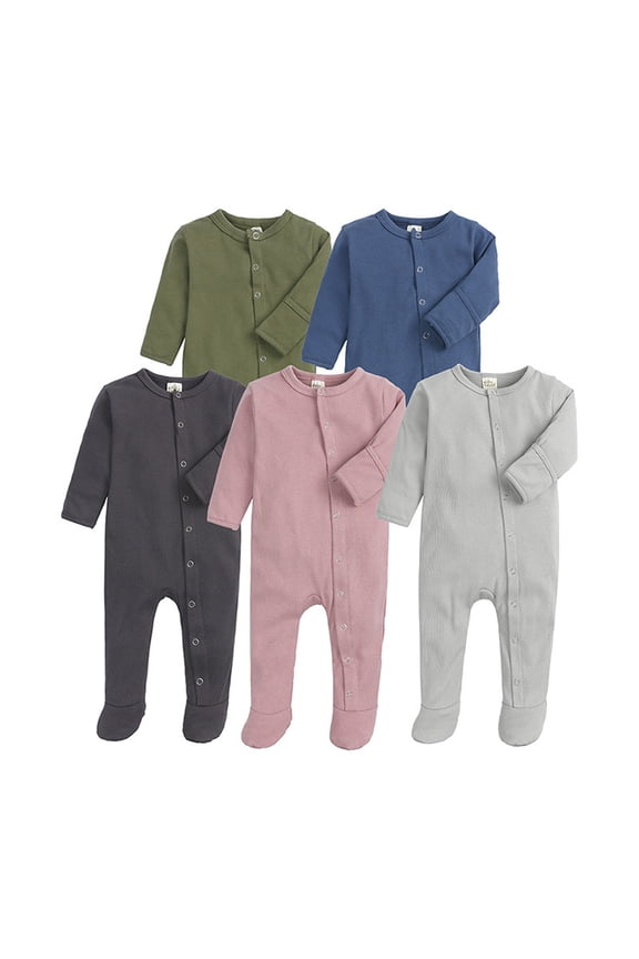 Ribbed Footed Romper Long Sleeve Soft Sleep and Play Jumpsuit Blue 3-6 Months
