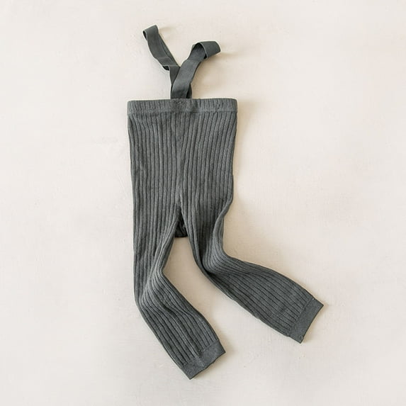 RTKFRFLM Infant Ribbed Suspender Leggings Vertical Striped High Waist Footless Tights Black S