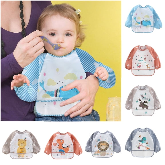 RTKFRFLM Infant Waterproof Art Smock Long Sleeve Feeding Bib and Apron with Pockets E One Size