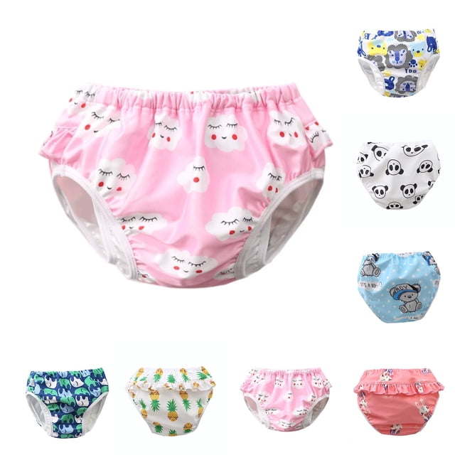 RTKFRFLM Waterproof Swim Diaper Ruffle Trim Leakproof Reusable Swim Pants Light Gray 4-5 Years