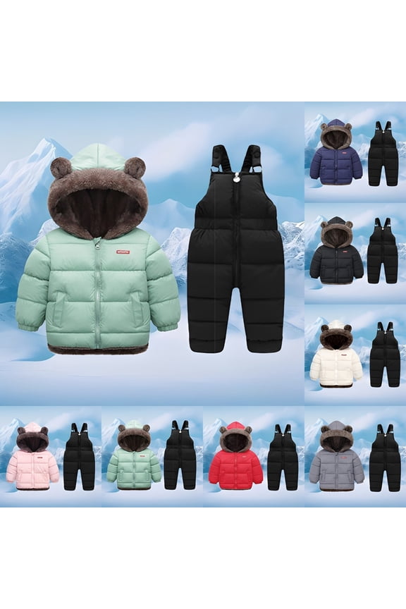 Kids 2-Piece Winter Set Padded Fleece Jacket and Suspender Snow Pants Outfit Beige 3-4 Years