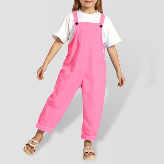 RTKFRFLM Kids Adjustable Strap Jumpsuit Relaxed Fit Candy Color Overalls Green 13-14 Years